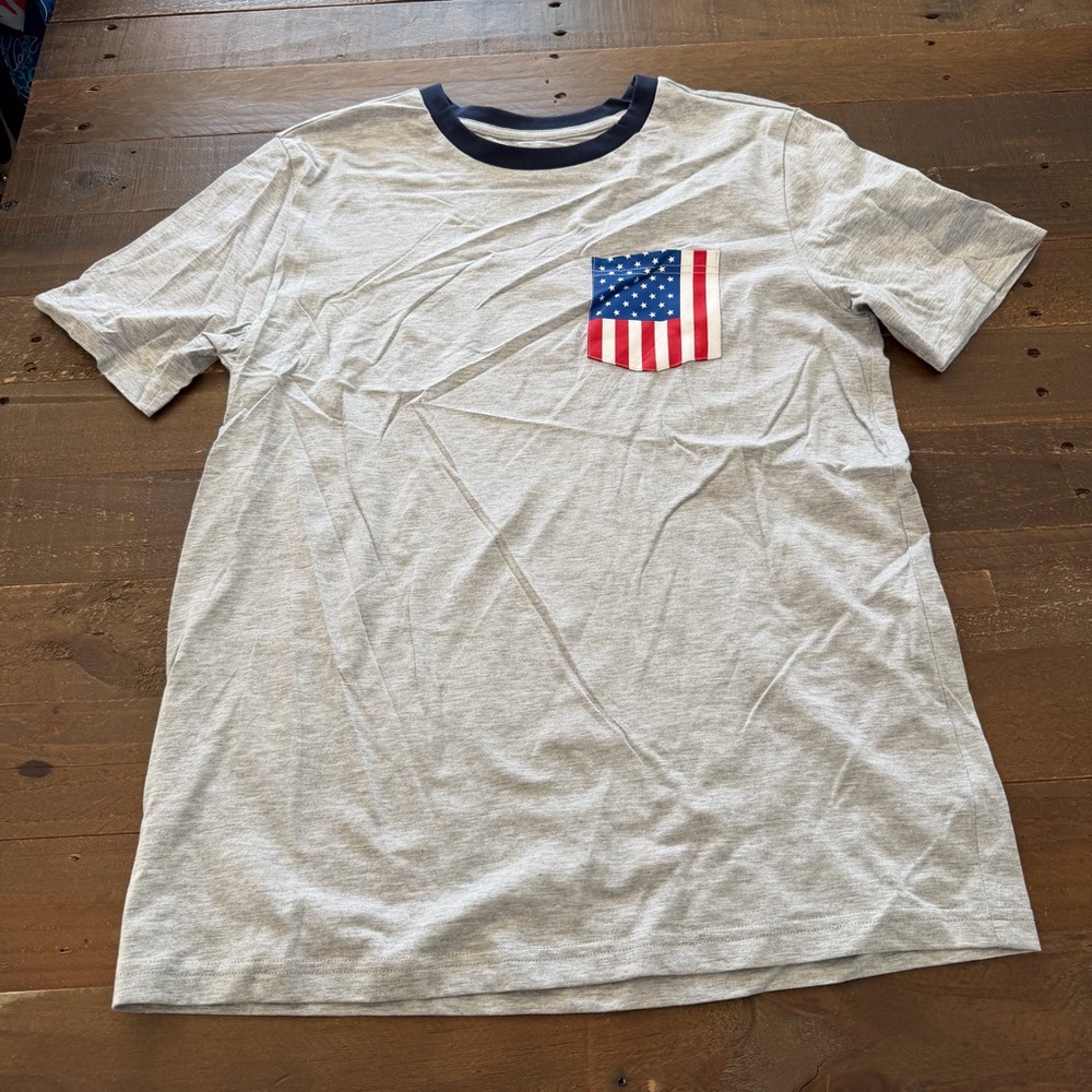 American Dream Light Gray Tee with Flag Accent